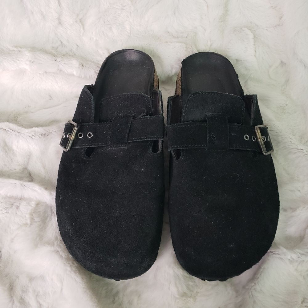 Black Leather Upper Mules Size 8